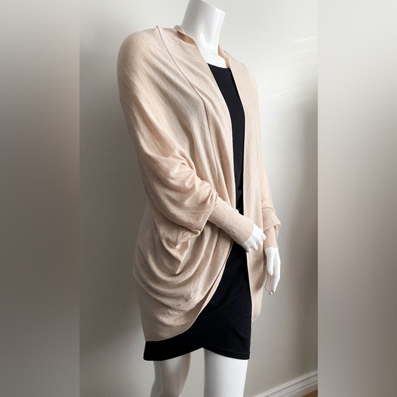 Kimono Dolman Wool Cotton Sweater Cardigan Beige Relaxed Boho Cottage Minimalist - Picture 2 of 8